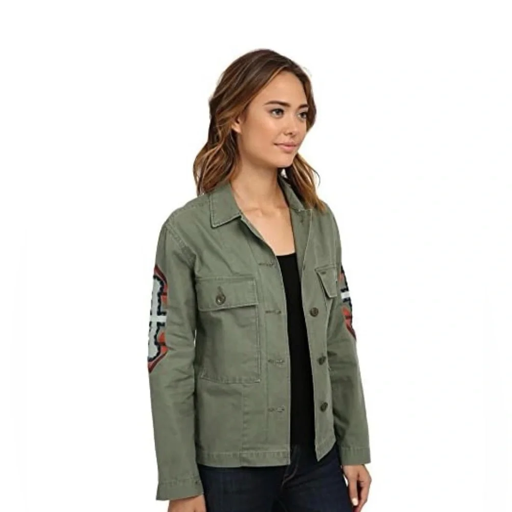 Obey Shacket/Overshirt Women Small Military Green/Cross Embr Button Up - Picture 5 of 6